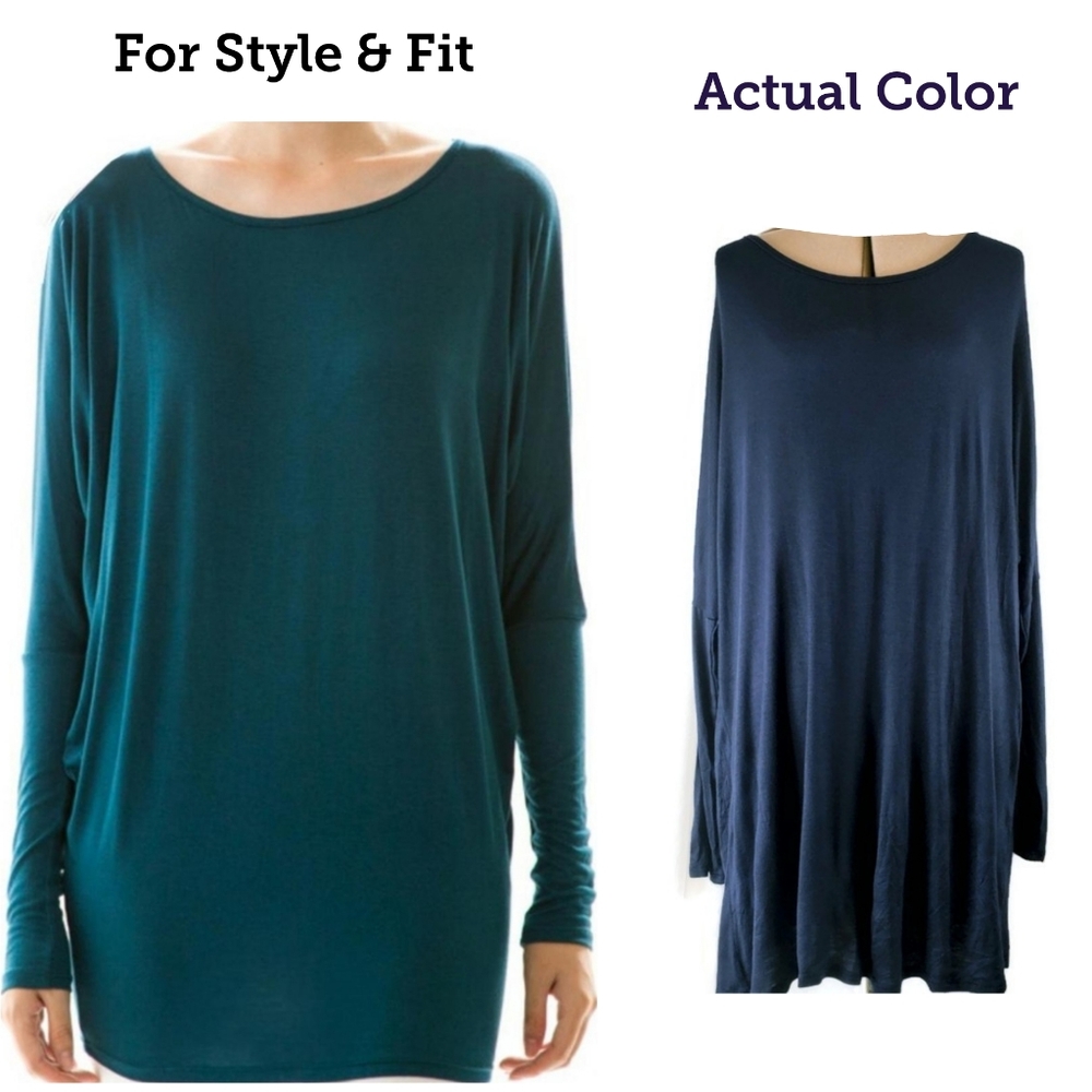 NEW Boutique Brenda's Navy Blue Dolman Sleeve Tunic Top